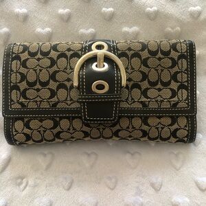 Coach Black & Gray Signature Canvas Wallet with Gold Hardware